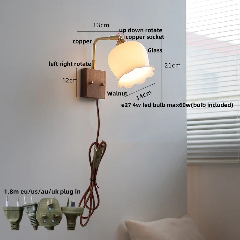 Afralia™ Vintage LED Rotatable Wall Sconce with Pull Chain Switch - Walnut Wood Mirror Light
