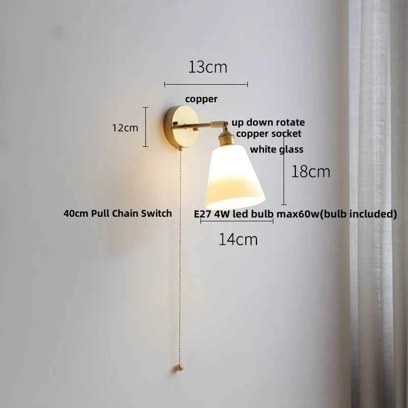 Afralia™ Glass LED Wall Sconce Pull Chain Switch Modern White Stair Light