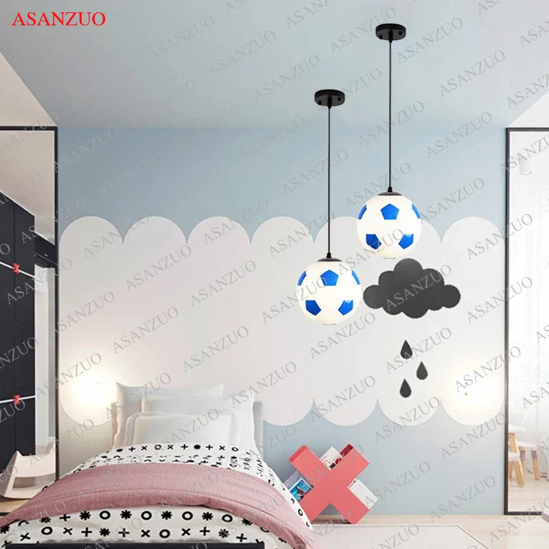 Afralia™ Football Shape LED Glass Pendant Ceiling Light for Kids Boys Bedroom