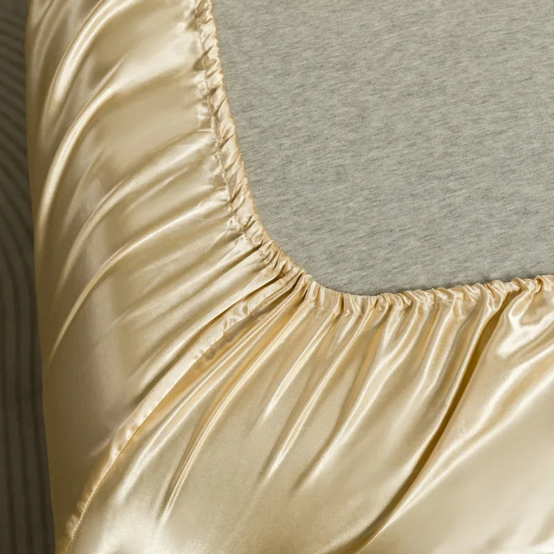 Afralia™ Silky Satin Fitted Sheet Set with Deep Pockets, Queen King Size Bedsheet + 2 Pillowcases