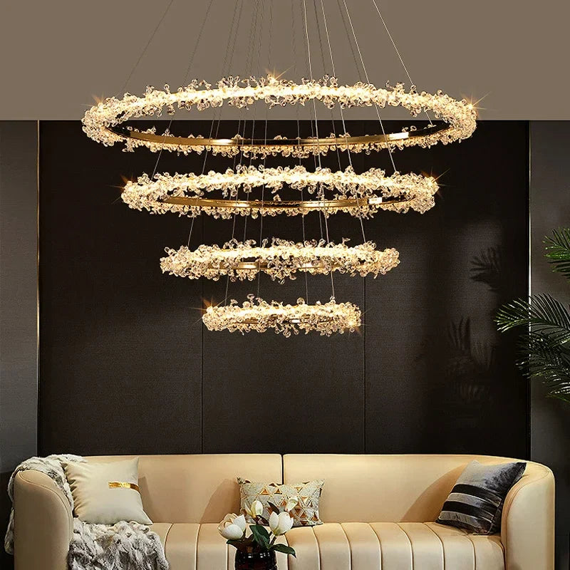 Afralia™ Golden Crystal LED Round Chandelier for Luxury Indoor Lighting