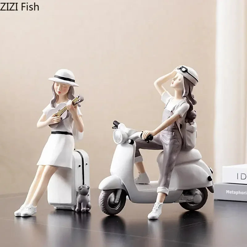 Afralia™ Modern Girl Resin Statue Decor Figure Sculpture Home Ornament