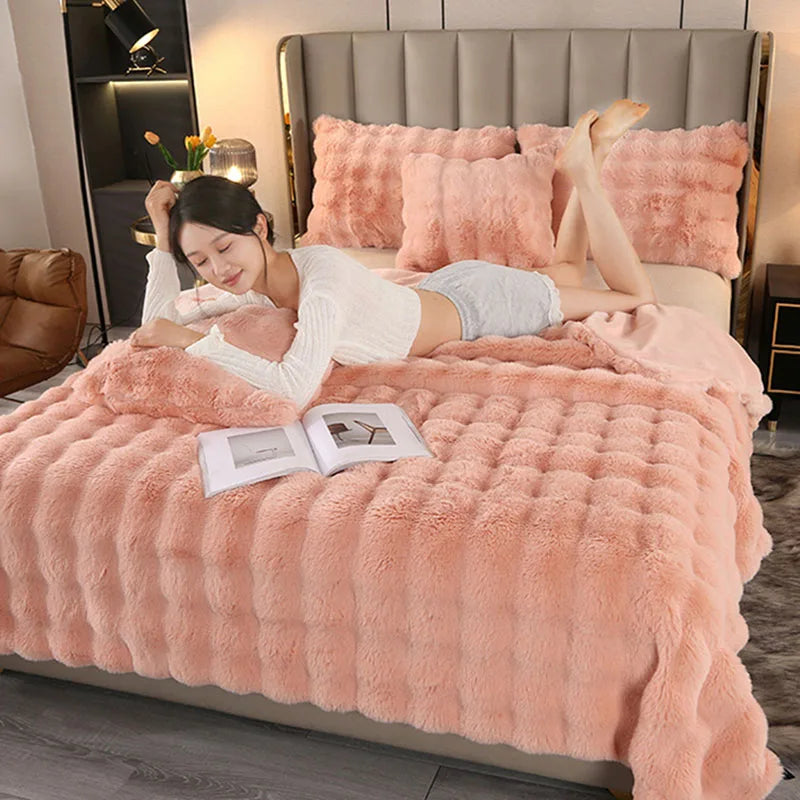 Afralia™ Bubble Rabbit Velvet Blanket: Soft Plush Sofa Cover for All Seasons