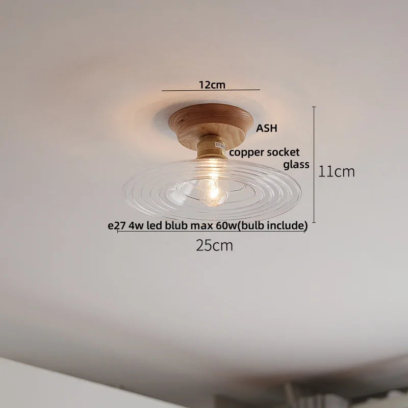 Afralia™ Tiffany Glass Copper Ceiling Lights Wood Ash LED Lamp Japan Style