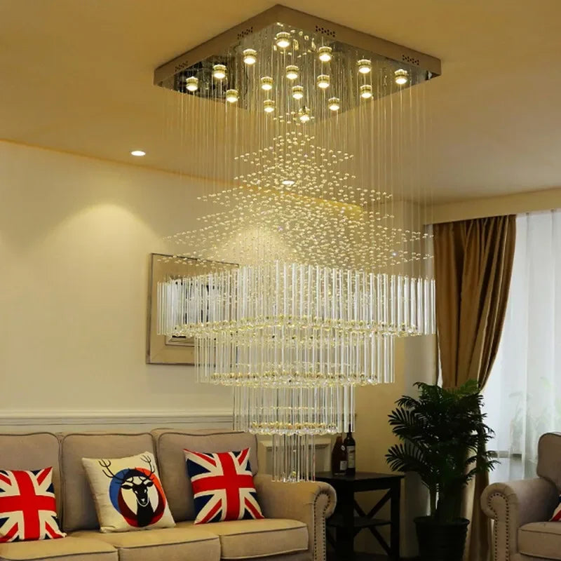 Afralia™ Crystal Chandelier Lighting for Living Room Hotel Lobby Ceiling