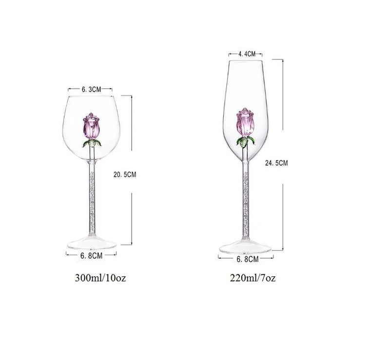 Afralia™ 3D Pink Glass Rose Wine Goblets Set - Lovely Household Gift