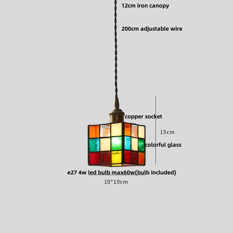 Afralia™ Colorful LED Glass Pendant Light Fixture, Modern Nordic Cube Hang Lamp