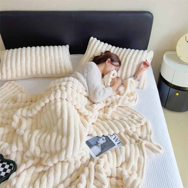 Afralia™ Velvet Rabbit Throw Blanket & Pillowcase Set: Soft, Fluffy, Warm Autumn Bedding