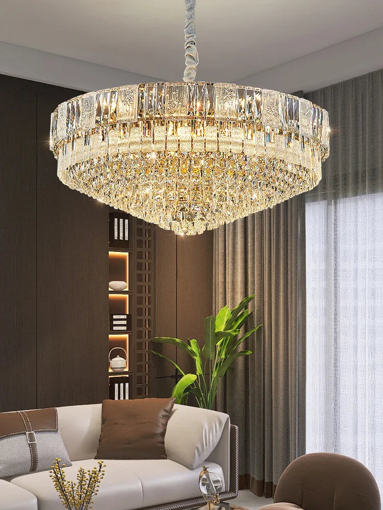 Afralia™ K9 Crystal Gold Chandelier Lighting for Living Room