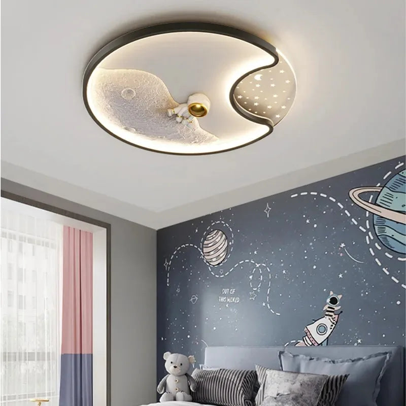 Afralia™ Astronaut Moonlight LED Ceiling Light for Kids' Bedroom & Living Room