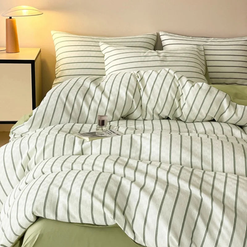 Afralia™ Striped Cotton Bedding Set: High-End Japanese Jacquard Quilt Cover Kit for Single Double