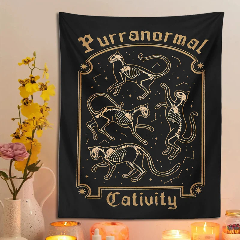 Afralia™ Mysterious Cat Skull Tarot Baphomet Occult Witch Cat Tapestry Wall Hanging