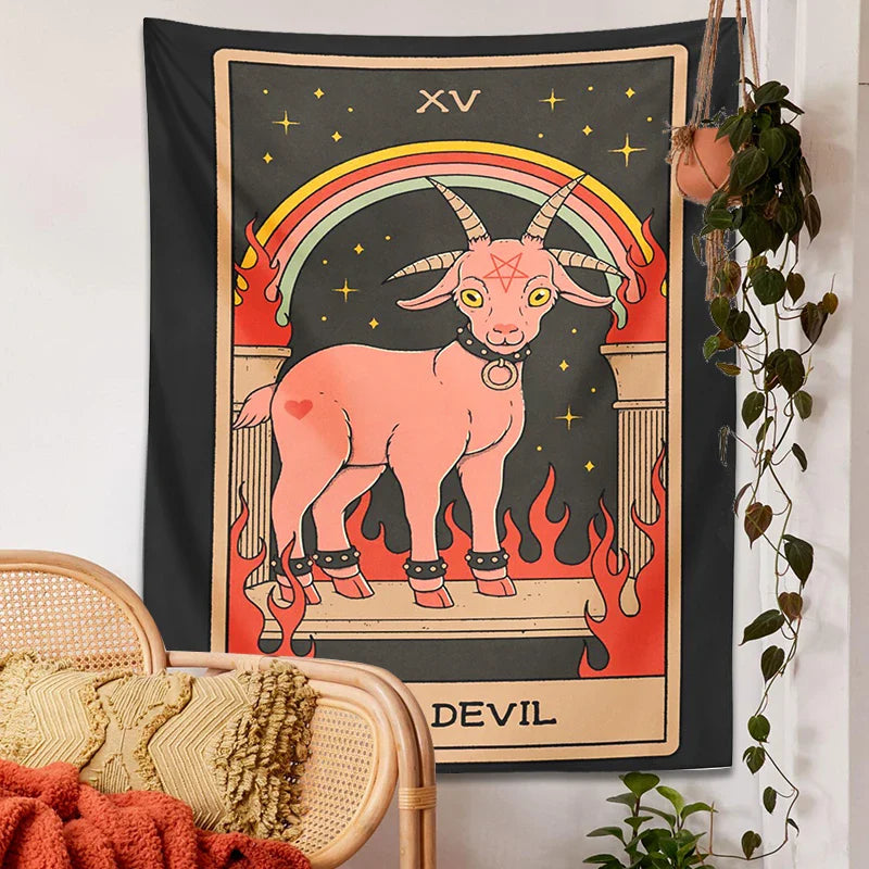 Afralia™ Devil Tarot Goat Wall Hanging Tapestry - Home Decor Hippie Dorm Room