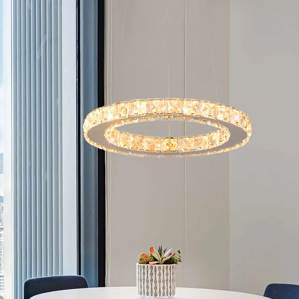 Afralia™ Crystal Ring Chandelier Pendant Light for Living Dining Room
