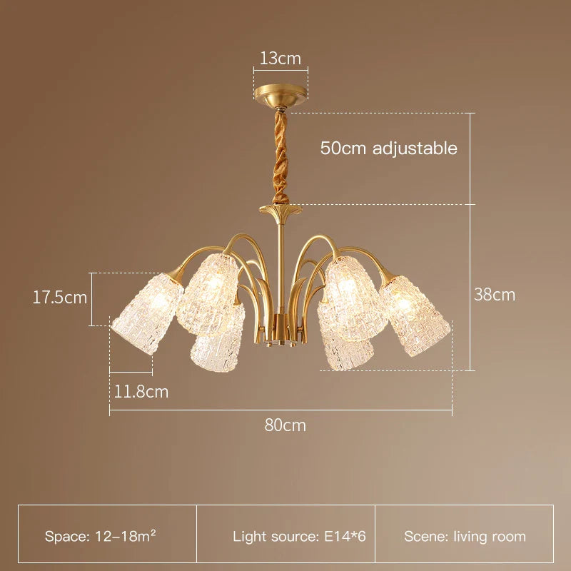 Afralia™ Glass Copper Chandelier: Luxury Gold Brass Pendant Light for Living Room, Bedroom, Kitchen.