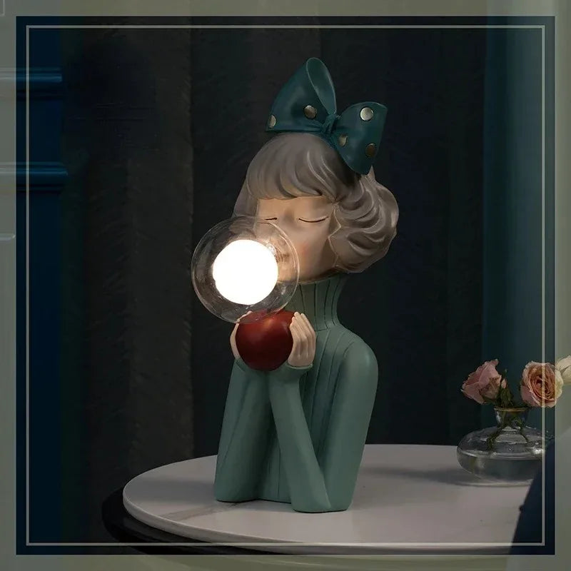 Afralia™ Bubble Girl Statue Ornament: Modern & Simple Night Light Décor for Home, Bedroom, Living Room