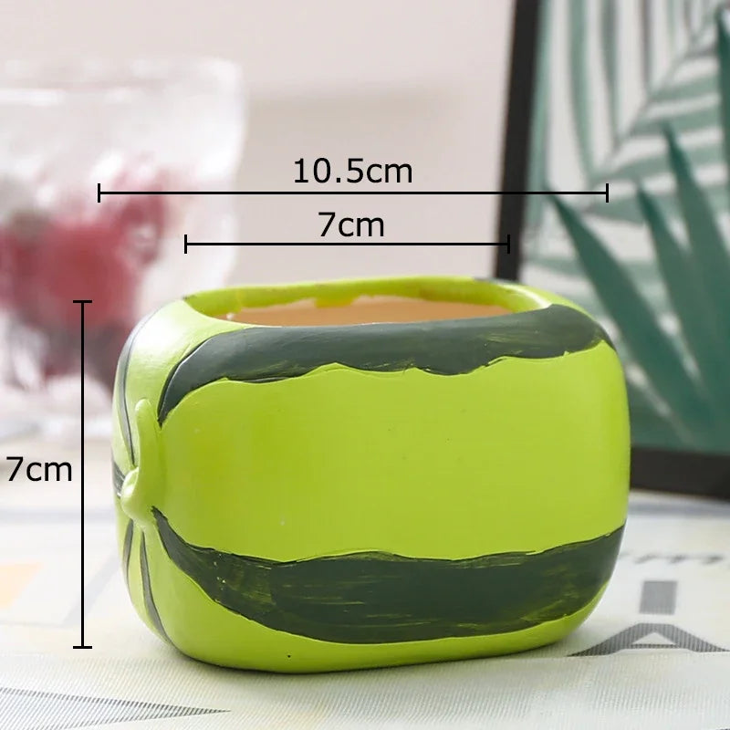 Afralia™ Watermelon Shape Vase Green Plant Pot Cartoon Fruits Room Decor