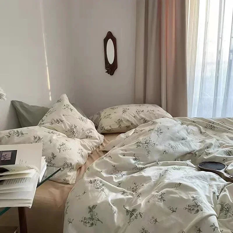 Afralia™ Retro Floral Cotton King Size Bedding Set - Soft Duvet Cover Set + Sheets