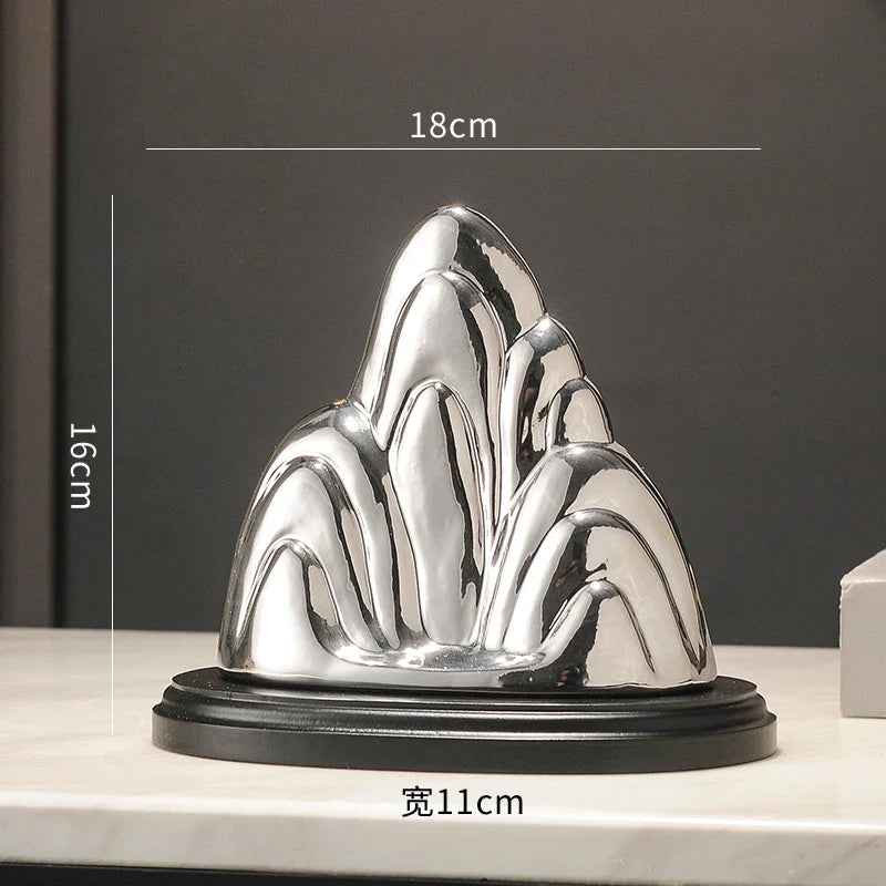 Afralia™ Ceramic Mountain Sculpture Decor - Golden/Silver Landscape Ornament