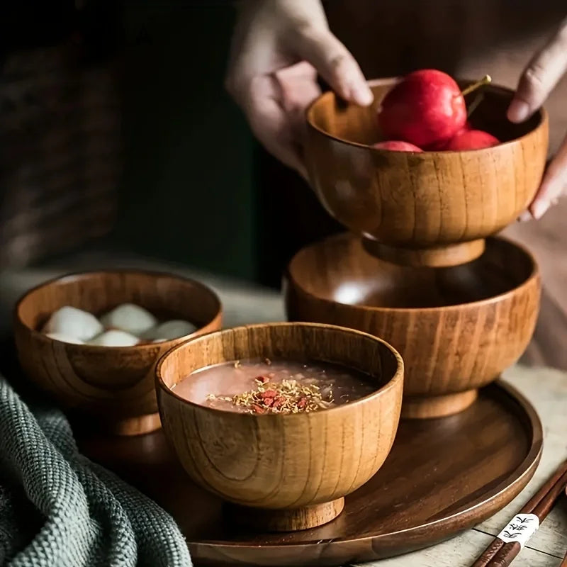 Afralia™ Natural Wooden Rice Bowl - Versatile Kitchen Tableware