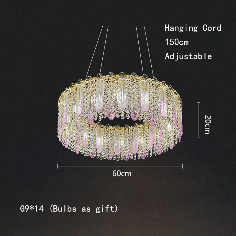 Afralia™ Gold Feather Crystal Tassel Chandelier & Ceiling Light Fixture