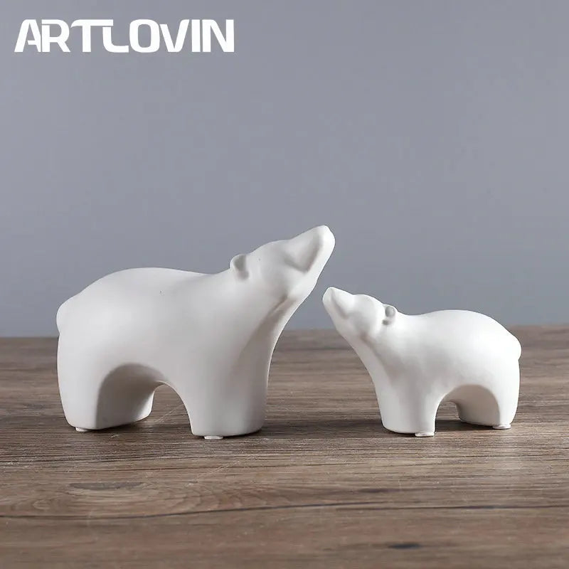 Afralia™ Matte Abstract Polar Bear Bird Figurine Home Decor Porcelain Ornament