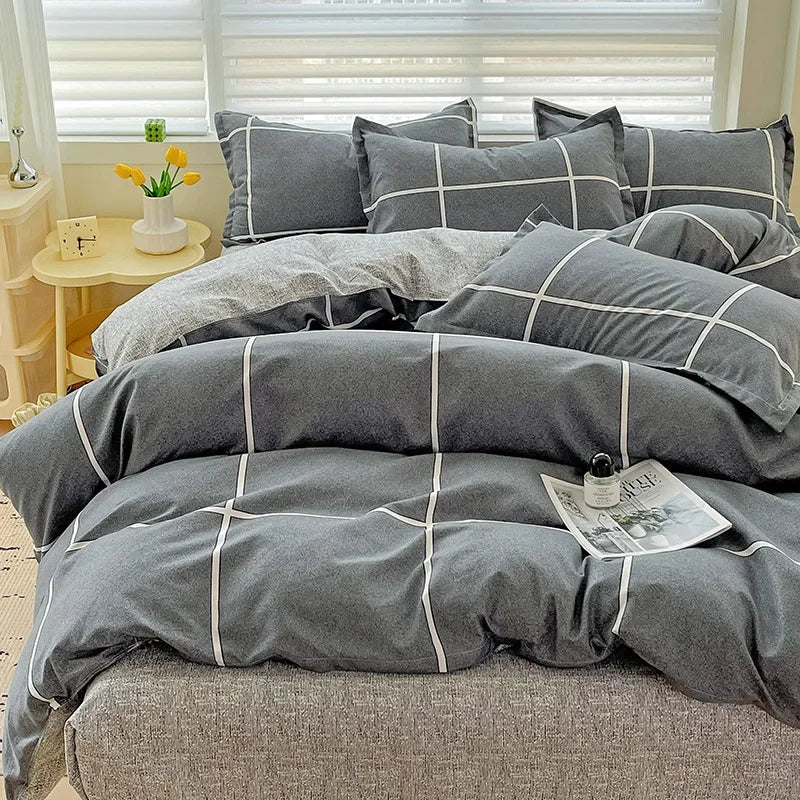 Afralia™ Twill Fabric Bed Sheet Set: Double-Sided Color Blocking, Flower Print Quilt Cover