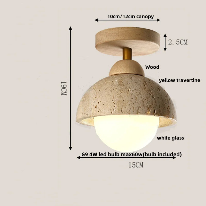 Afralia™ Glass Ball LED Ceiling Light, Japan Style, Yellow Travertine, Restaurant Reading Décor