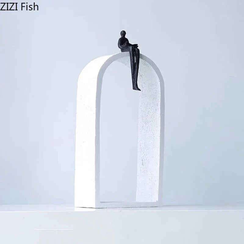 Afralia™ Reader Character Resin Sculpture Desk Ornament Abstract Geometric Statue