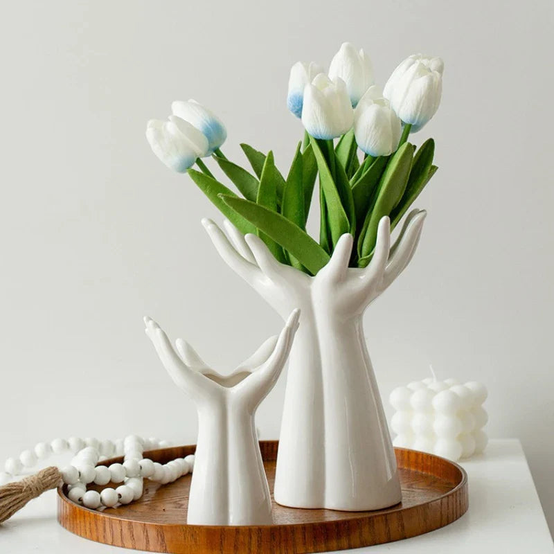 Afralia™ Ceramic Hand Bouquet Vase - Home Decor Ornaments & Flower Arrangement Accessories