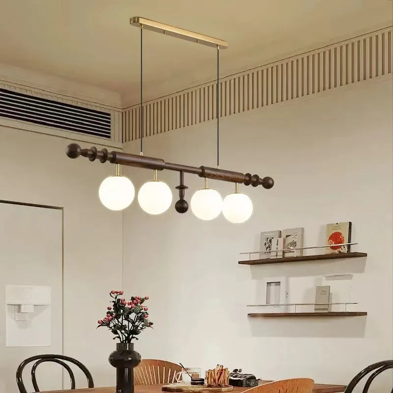 Modern Wood Strip Chandelier Glass Ball Lampshade for Kitchen Island Dining Living Room Lighting by Afralia™