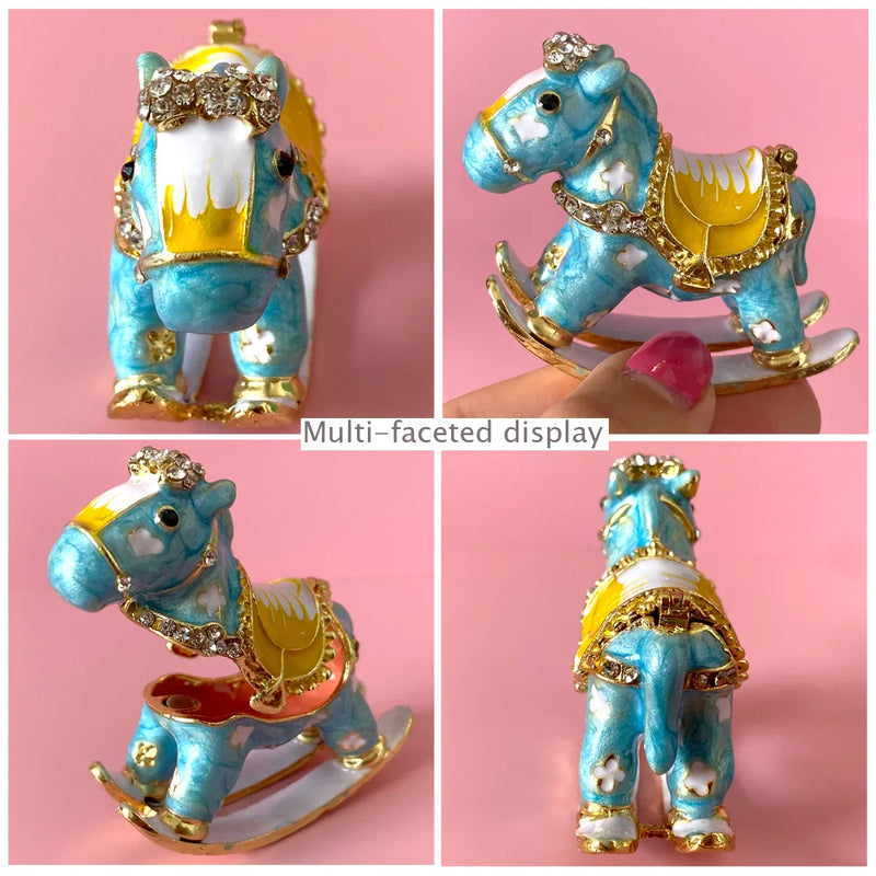 Afralia™ Crystal Animal Figurines Trinket Box Hand Painted Ring Holder Dresser Decor Wedding Gift