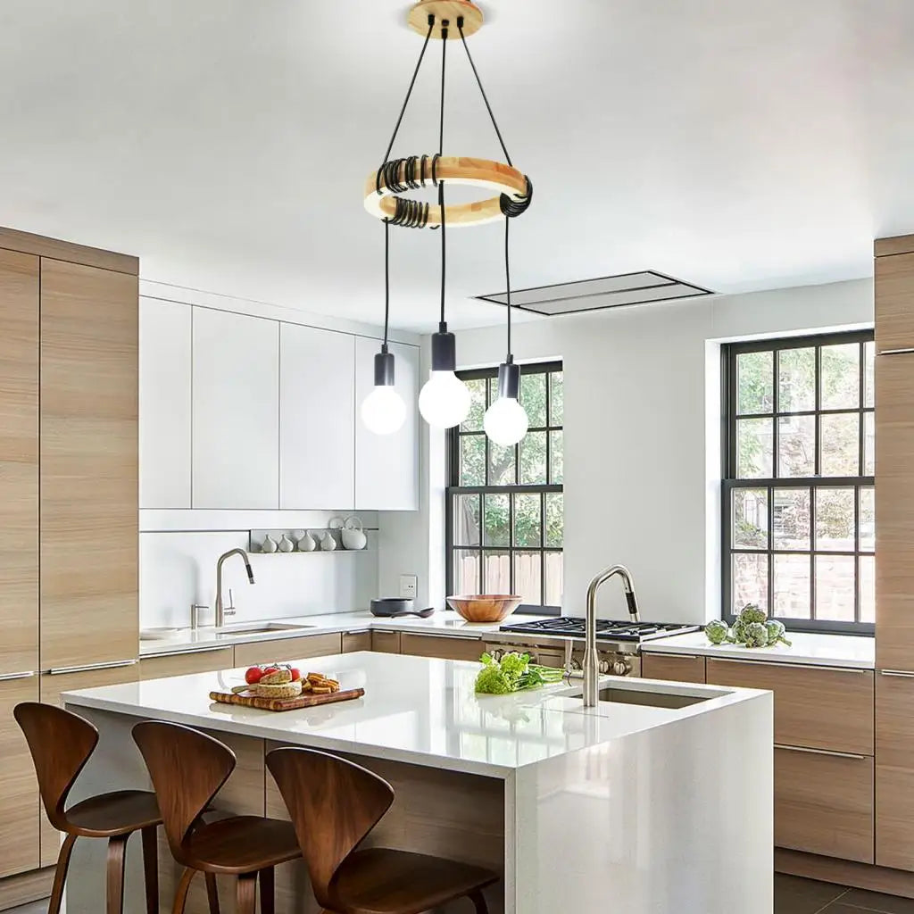 Afralia™ Wooden 3-Head Industrial Pendant Chandeliers for Home Decor