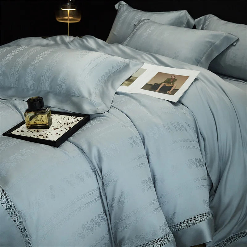 Afralia™ Silky Jacquard Summer Bedding Set with Hollow Lace Design