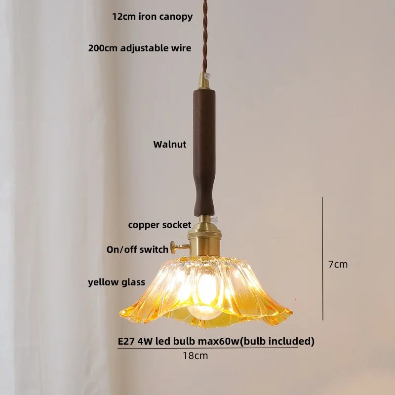Afralia™ Tiffany Glass LED Pendant Light with Walnut Copper Knob Switch