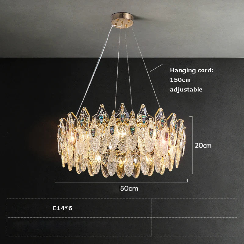 Afralia™ Peacock Crystal Glass LED Chandelier for Dinning Room