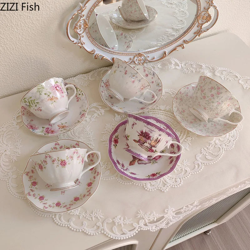 Afralia™ Ceramic Gold-plated Floral Cup & Saucer Set