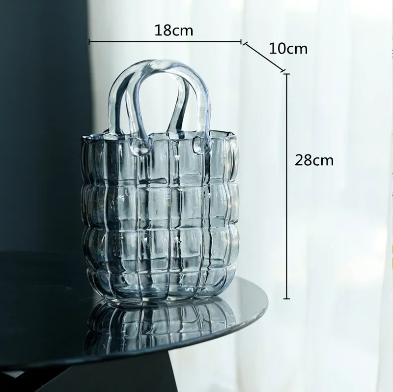 Afralia™ Clear Glass Vase Terrarium Handbag for Living Room Decoration