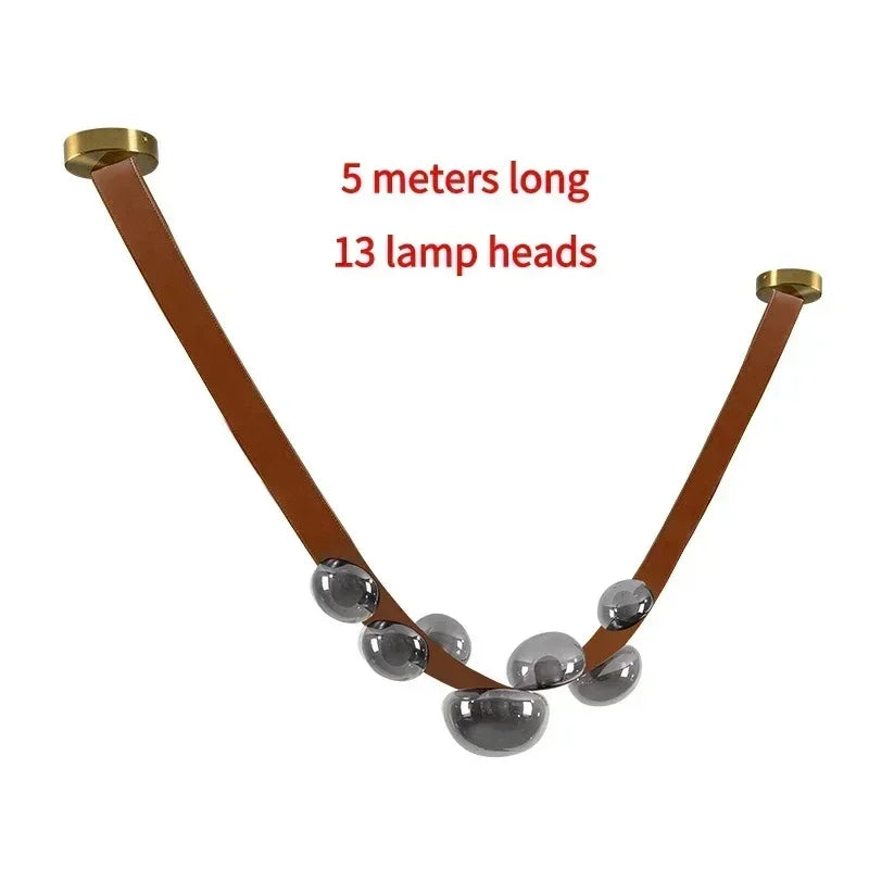 Afralia™ Modern LED Leather Strap Ceiling Pendant Light for Living Room Dining Chandelier