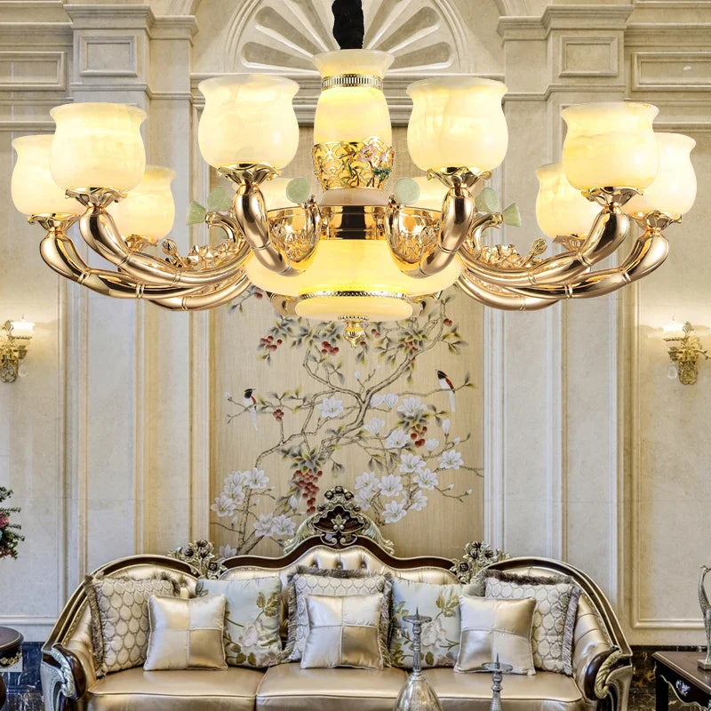 Afralia™ Luxe Jade Copper Living Room Chandelier