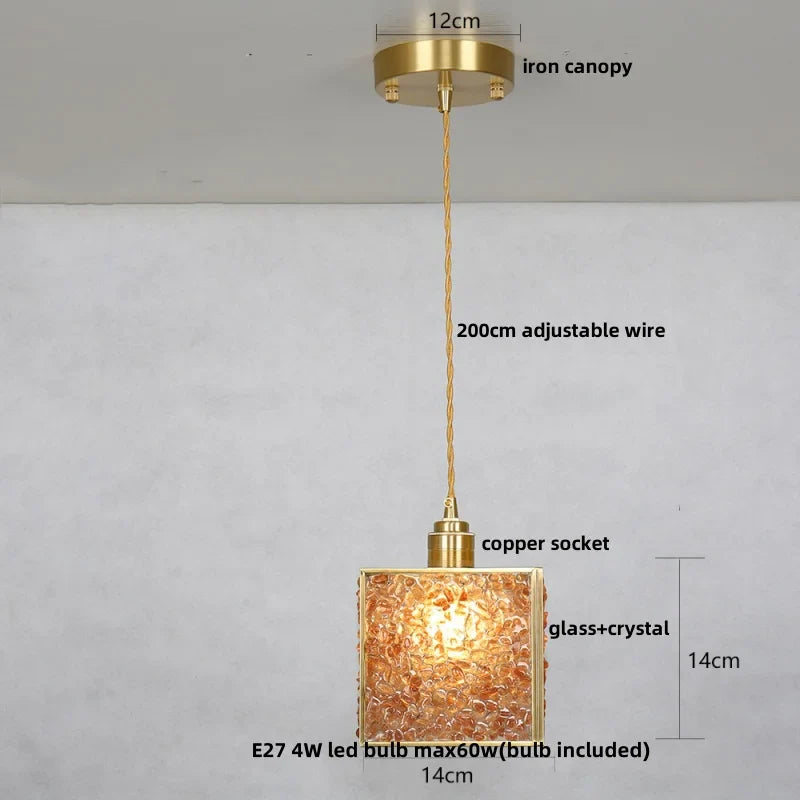 Afralia™ Copper Walnut LED Pendant Lamp Crystal Glass Hanging Light
