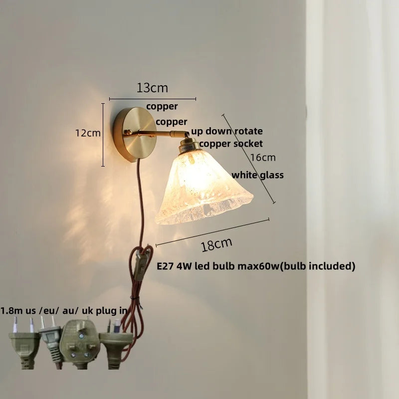Afralia™ Japanese Style LED Wall Sconce Glass Rotate Pull Chain Switch Stair Light