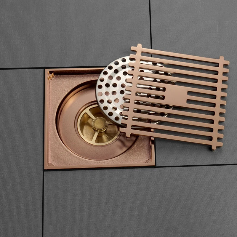 Afralia™ Brass Square Floor Drain 10x10cm for Bathroom Shower with Insect-Proof Deodorant