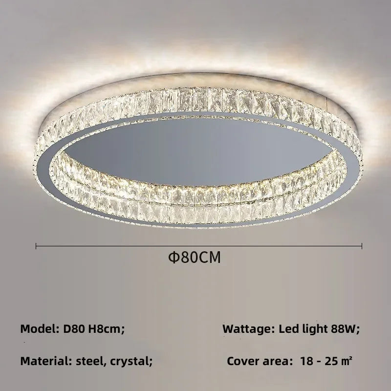 Afralia™ Crystal LED Ceiling Light Chrome Steel Chandelier - Dimmable Round Lamp