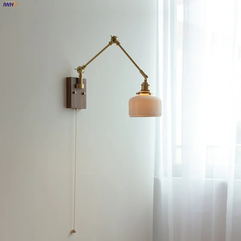 Afralia™ White Ceramic LED Wall Light Nordic Modern Copper Rotatable Bedside Lamp