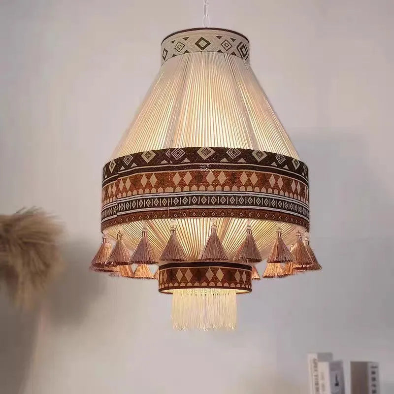Afralia™ Bohemian Fringe Pendant Lamp: Retro Tassels Hanging Light in Hand-Woven Hemp Rope Fabric