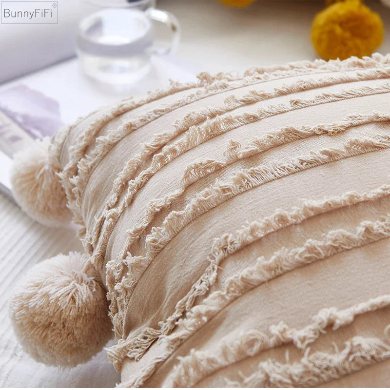 Afralia™ Floral Tassel Cushion Cover: White Yellow Grey Square Pillow case, 45x45cm