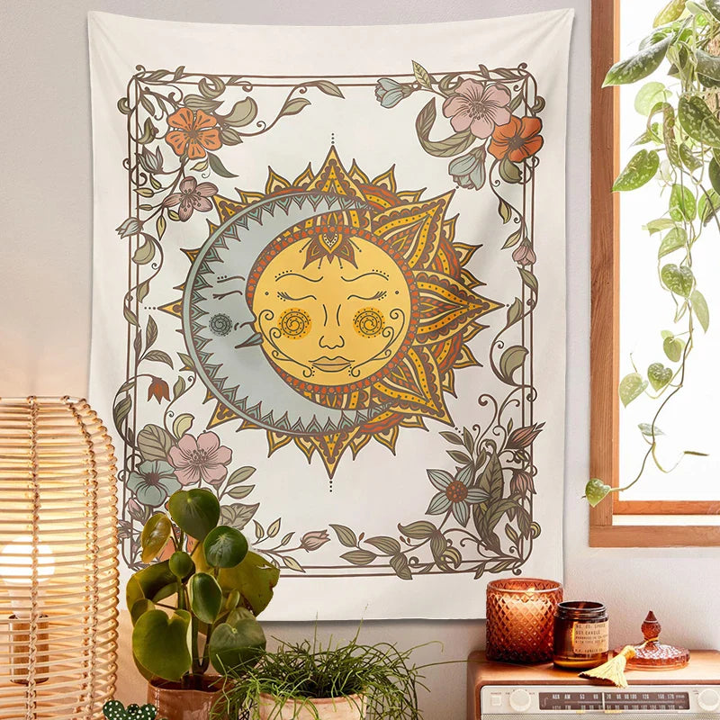 Afralia™ Celestial Sun Moon Tapestry Wall Hanging for Home Decor and Boho Aesthetic