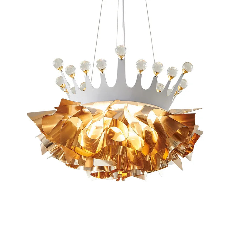 Afralia™ Luxury Golden Acrylic Crown Pendant LED Chandelier for Modern Living Room