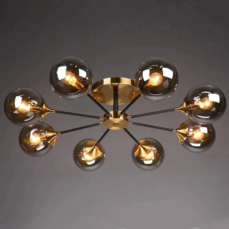 Afralia™ Smoke Grey Glass Ball LED Sputnik Chandelier - Gold Home Art Decor